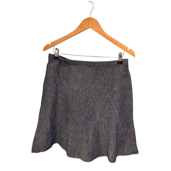 Cabi Womens Linen A-Line Denim Skirt Size 8 Blue Stitching Detail - Picture 2 of 6
